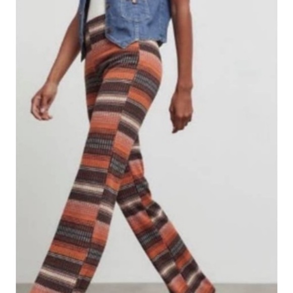 🆕 Urban Outfitters Retro Pull-On Stretch Pants (Burnt Orange-Black-Cream) - Picture 3 of 12